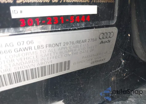 2007 Audi S6 5.2 from USA, damaged, VIN WAUGN74F87N036147